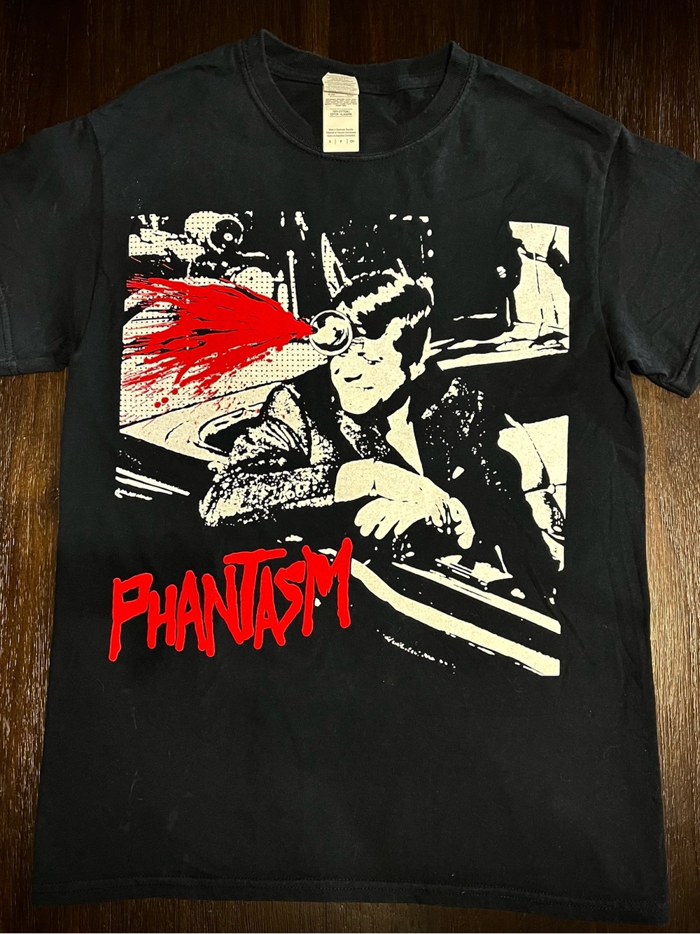 Gildan Black Phantasm Graphic Tee with Red & White Print